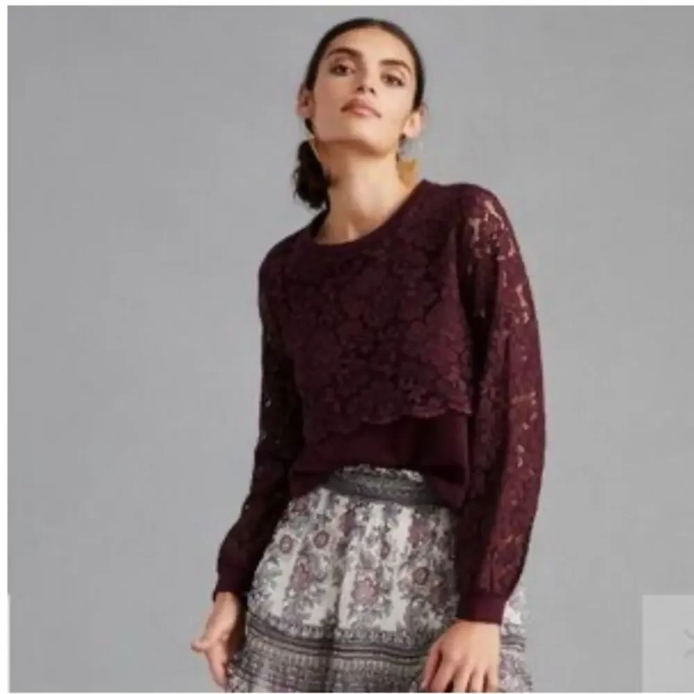 Anthropologie Maeve Lace‎ Top Burgundy Size Small